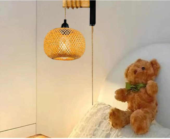 Bamboo Rattan Wall Lamp – Japanese Wabi Sabi Style